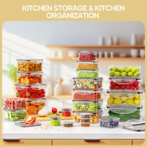 HOMETALL 50-Piece Food Storage Containers with Lids (25 Containers & 25 Lids), Airtight Reusable Meal Prep Containers for Lunch, Plastic Kitchen Storage Containers with Labels & Marker Pen