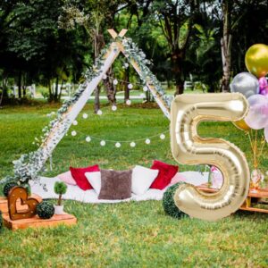 40 inch Huge white gold Number 5 Alphabet Number Balloon Foil Mylar Party Wedding Bachelorette 5th Birthday Bridal Shower Graduation Anniversary 5 Year Old Birthday party for Kids Celebration Decors