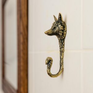 fox decorative hanging metal wall hook.hanger organizer. handmade. for kitchen living room bathroom. rack hangers for hanging coats towels keys hats purse backpacks. unique design. brass