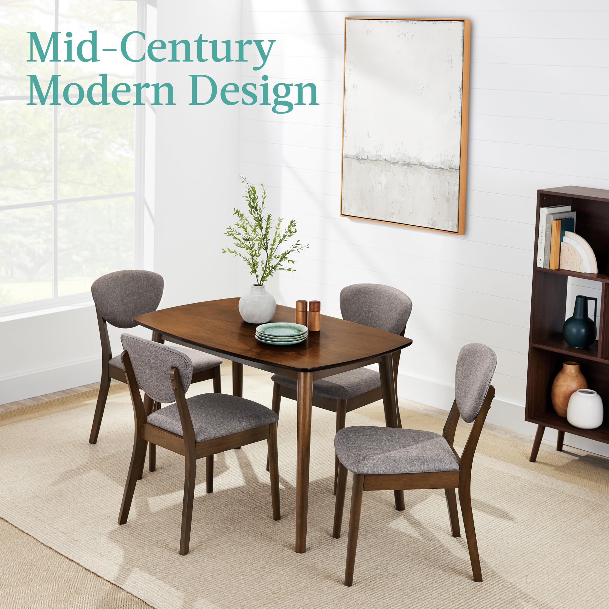 Best Choice Products 5-Piece Dining Set, Compact Mid-Century Modern Table & Chair Set for Home, Apartment w/ 4 Chairs, Padded Seats & Backrests, Wooden Frame - Light Gray/Walnut