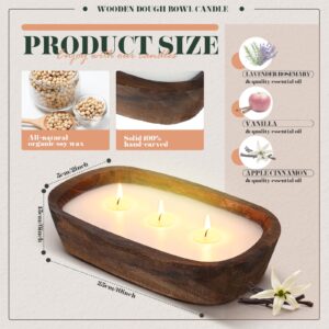 Threlaco 2 Pack Wood Dough Bowl Candle 10 Inch Christmas Candle Decorative 3 Wick Scented Candles Soy Xmas Gifts for Men Women Farmhouse Table Centerpiece Home Decor(Vanilla)