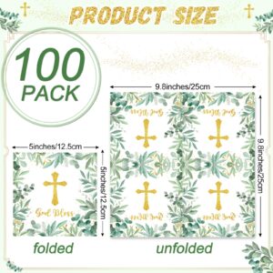 100Pcs God Bless Napkins Baptism Napkins First Holy Communion Mi Bautizo Napkins Cross Religious Paper Napkins for Newborn Baby Shower Party Christening Religious Party Decorations