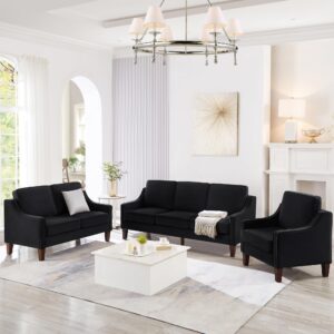 deolme black sectional sofa set 3 piece, modern comfy velvet upholstered 3-seater couch, loveseat and chair for living room furniture sets juegos de muebles de sala small spaces office