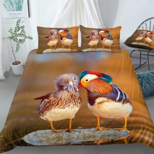 Boasorte Romantic Mandarin Duck Prints Duvet Cover Set | Wildlife Elegant Waterfowl Love Symbol Design Bedding Set | with Soft Duvet Cover+2 Pillow Shams(3pcs) or Sheet (4pcs) (B,Twin-4PCS)