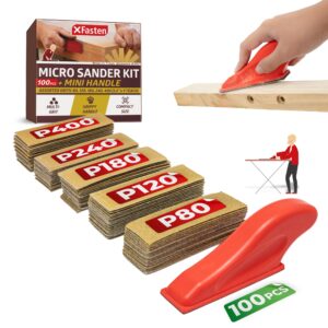 xfasten micro sander kit 3.5” x 1” mini detail sander sandpaper kit 80 120 180 240 400 grit 100 pcs sand paper for wood furniture, mini sander kit, finger sander, small sander for small projects