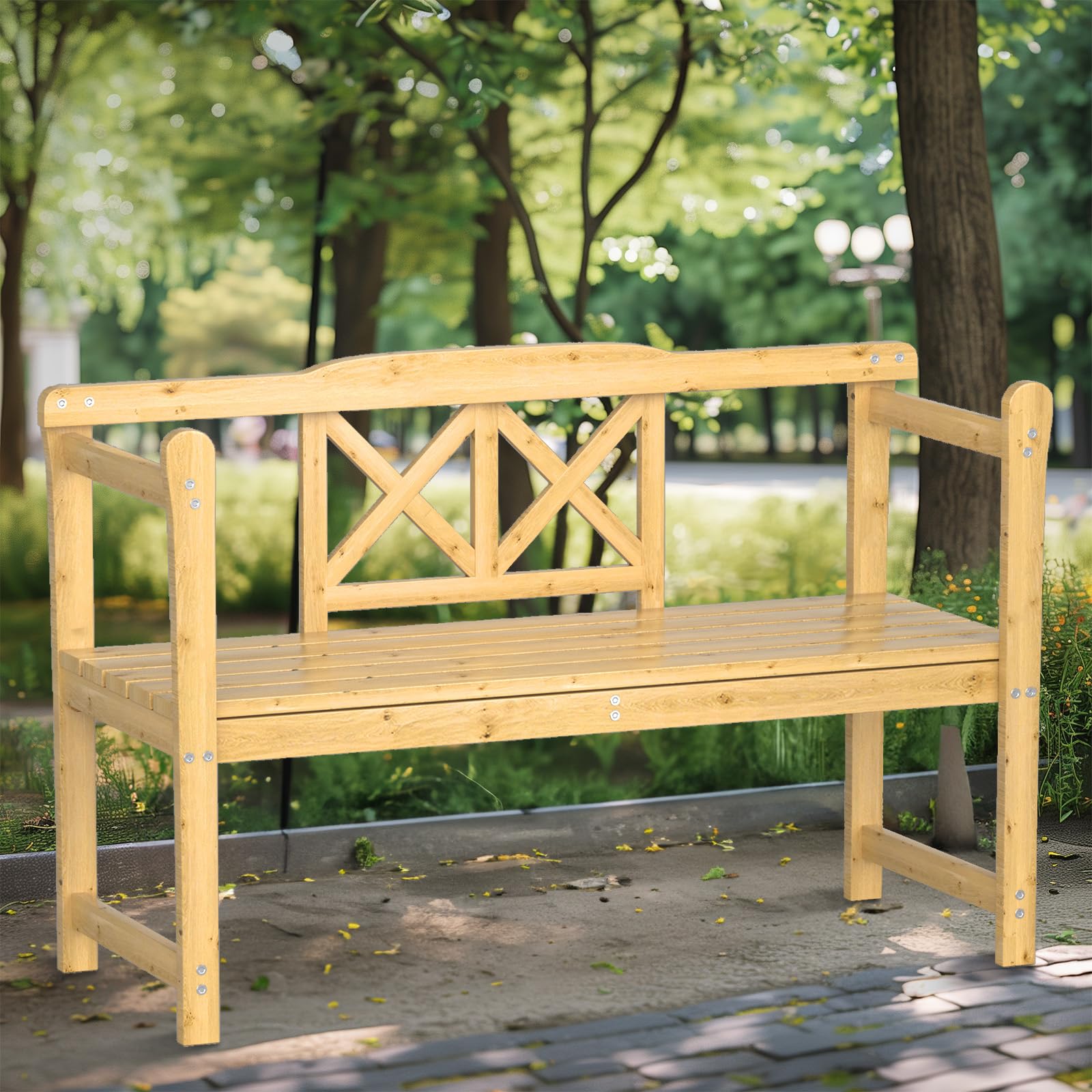 Outdoor Bench, 4 ft Patio Wooden Bench, Weatherproof Sturdy Wood Frame Garden Bench, 2-Person Loveseat with Armrests and Backrest, 800Lbs Weight Capacity, for Porch, Entryway - 22"D x 47.5"W x 34"H