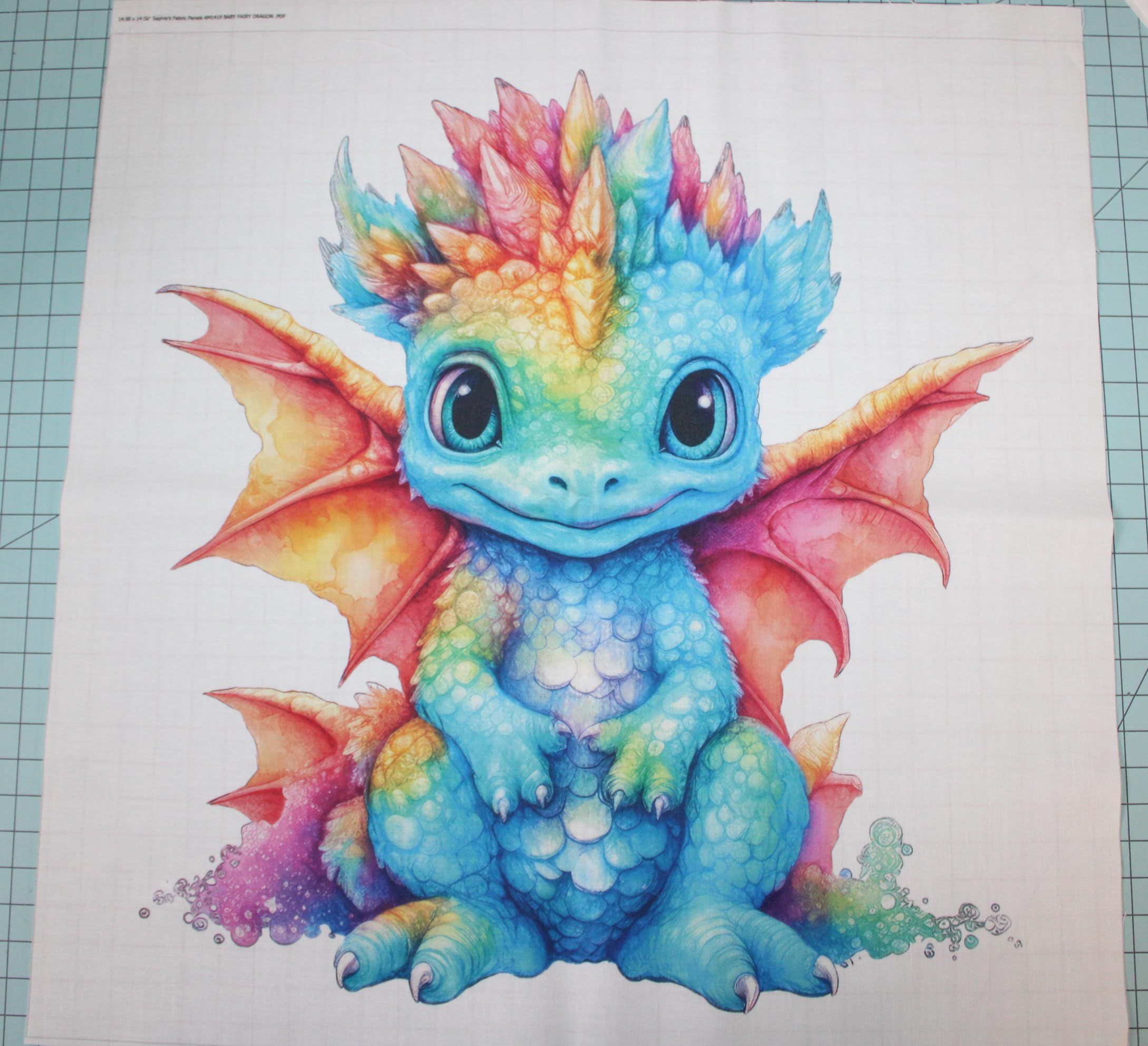 Fabric Panel 14"x14" Baby Dragon 100% Cotton Quilting Panel Square AM1419