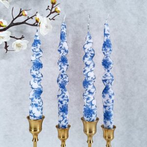 Floral Candlesticks Spiral Taper Candles - Gedengni Set of 2 Blue and White Twisted Candlesticks 10 Inches Long Candle Sticks Colorful Tapered Candles for Household Dinner Wedding Party (1D2T-BLUWHT)