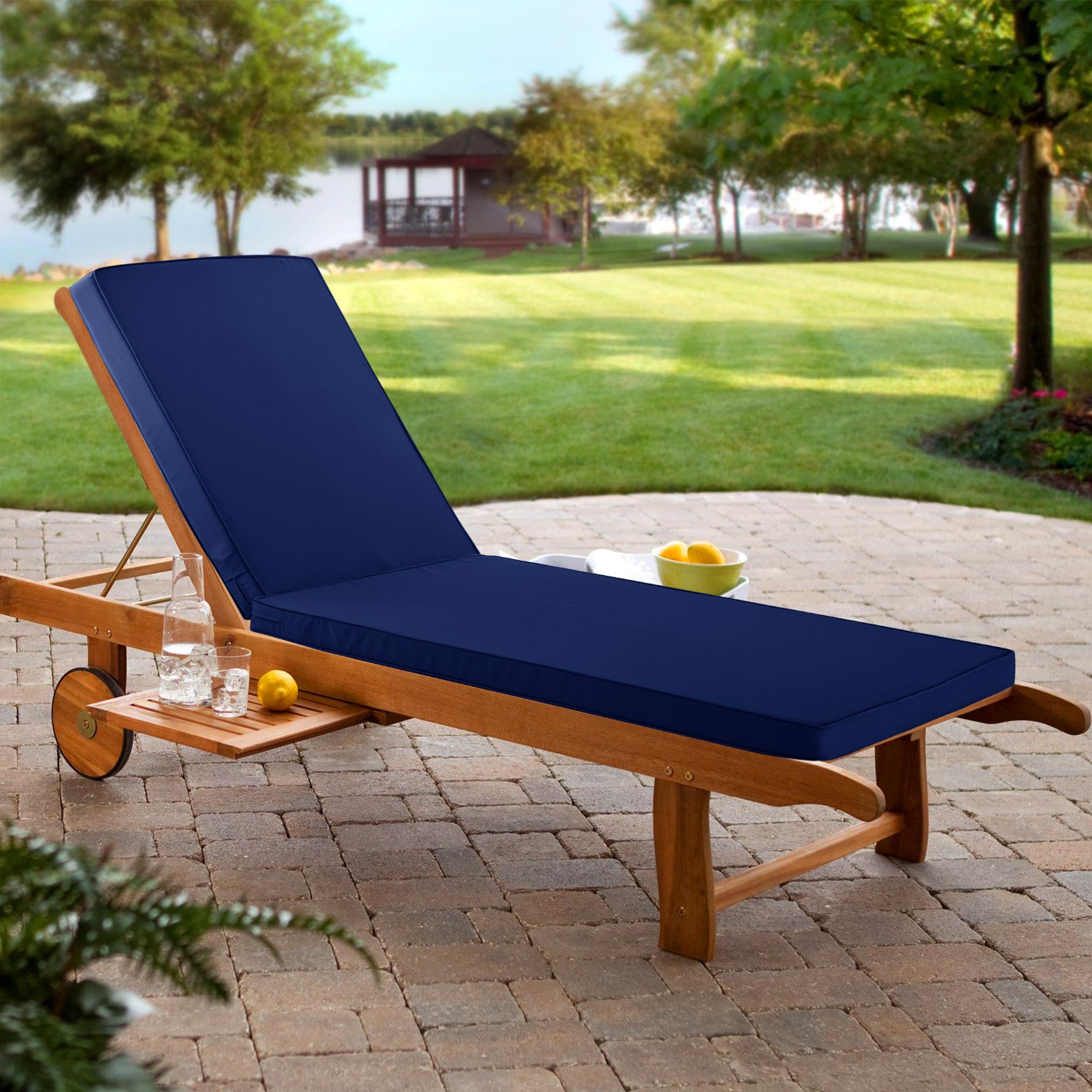 Comcaver Chaise Lounge Cushion for Outdoor Furniture, Waterproof Fade and Tear Resistant Lounge Deck Chair Cushions for Patio Lawn Pool Resort Hotel, 72x21x3 Inch, Navy