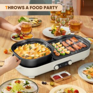 Hot Pot Electric with Grill - Korean BBQ Grill Indoor and Shabu Shabu Pot, Removable Hotpot Pot & KBBQ Grill,- Non-Stick, Adjustable Temperature, Family Size