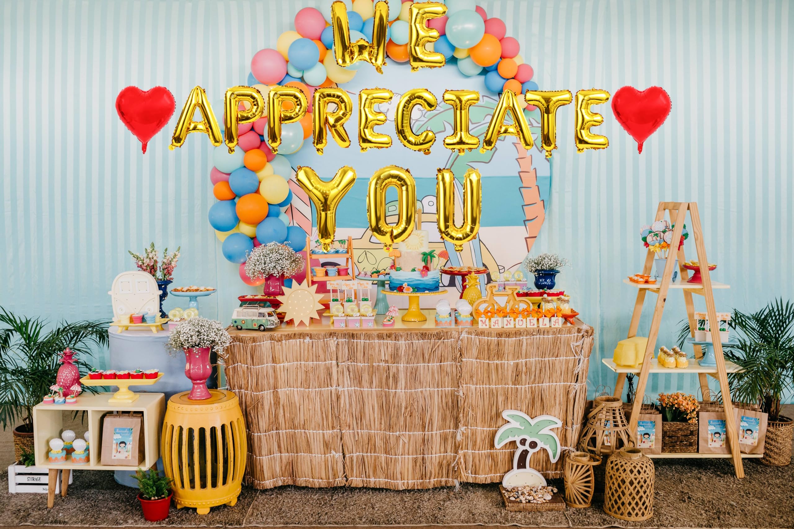 LOONELO We Appreciate You Foil Balloons, 2024 Appreciation Week Hanging Foil Balloons Banner, Thank You Balloons for Wedding Congrats Grad National Nurses Week Happy Retirement Party Decor (Gold)