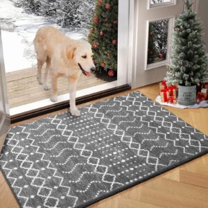 onasar moroccan area rug, 2x3 machine washable entryway rug indoor door mat non-slip kitchen rug boho bedroom rug, small vintage throw rug for laundry room dorm kitchen mat (dark grey/white)