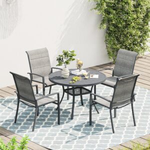 VICLLAX Patio Stackable Dining Chairs Set for 2, Outdoor Padded Metal Dining Chairs Lawn Chairs for Garden Yard Deck, Support 300 lbs, Dark Grey Frame & Grey Tone Fabric