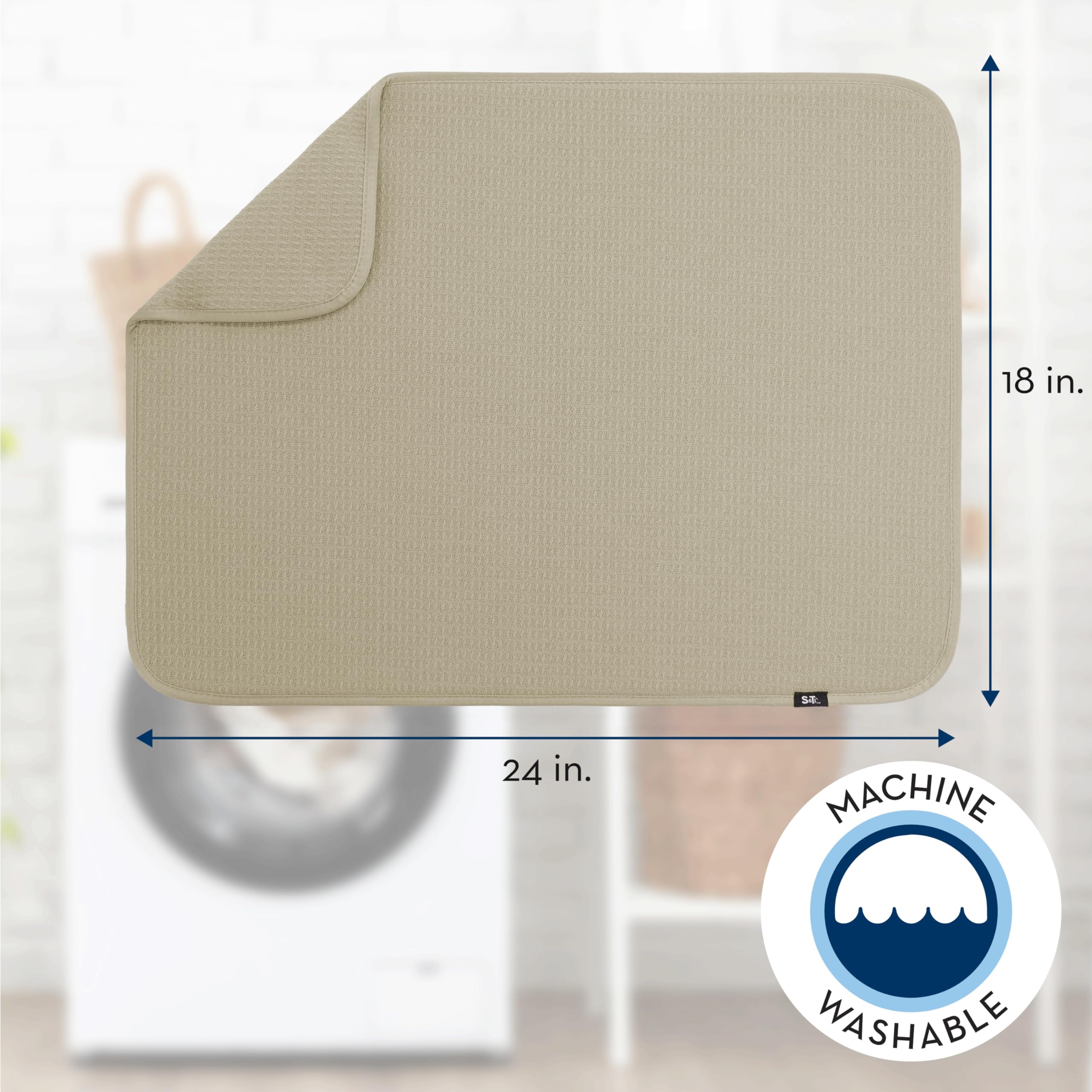 S&T INC. Dish Drying Mat XL, Highly Absorbent Microfiber Kitchen Counter Mat, Dish Drying Pad for Dishes, Utensils, Pots and Pans, Extra Large 18" x 24", Pure Cashmere