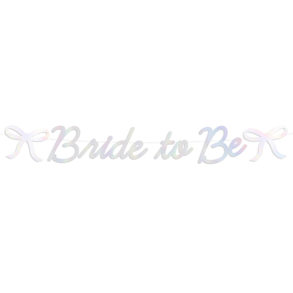 xo, Fetti Bride to Be Bow Banner Iridescent Foil + Pink Glitter , 5 Ft. | Bachelorette Party Decoration, Tying the Knot Bride Bach Decor, Bridesmaid Favor, Engagement Gift, Bridal Shower Supplies, Photobooth Backdrop