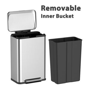 GAOMON 13 + 2.1 Gallon Kitchen Trash Can Combo Set, Stainless Steel Step-on Trash Bin, Fingerprint-Proof Garbage Can with Lid for Office Bedroom Bathroom, 50 Liter and 8 Liter Capacity