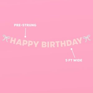 xo, Fetti Happy Birthday Bow Banner Iridescent Foil + Pink Glitter, 5 Ft. | Birthday Party Decoration, Coquette HBD Decor, 21st Bday Supplies, Photobooth Backdrop