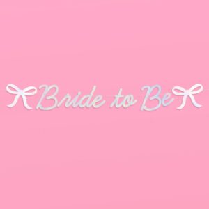 xo, Fetti Bride to Be Bow Banner Iridescent Foil + Pink Glitter , 5 Ft. | Bachelorette Party Decoration, Tying the Knot Bride Bach Decor, Bridesmaid Favor, Engagement Gift, Bridal Shower Supplies, Photobooth Backdrop