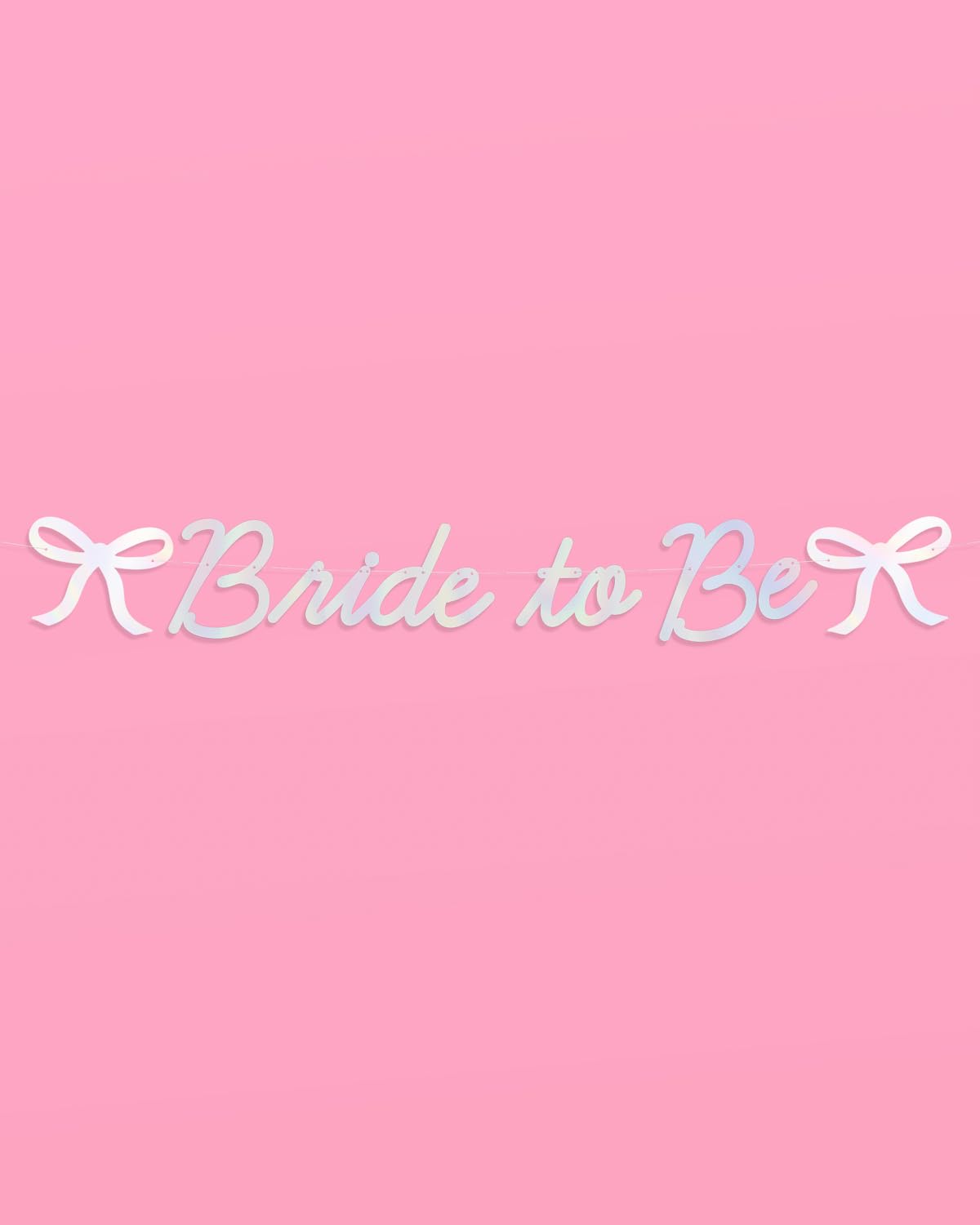 xo, Fetti Bride to Be Bow Banner Iridescent Foil + Pink Glitter , 5 Ft. | Bachelorette Party Decoration, Tying the Knot Bride Bach Decor, Bridesmaid Favor, Engagement Gift, Bridal Shower Supplies, Photobooth Backdrop