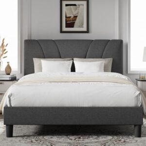 novilla queen size bed frame upholstered platform queen bed frame with adjustable headboard, strong weight capacity, no box spring needed, easy assembly, grey