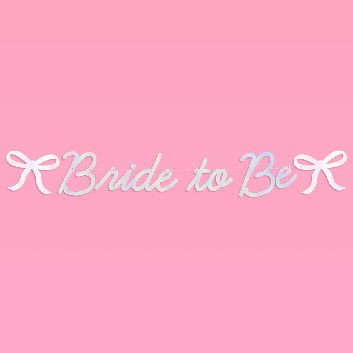 xo, Fetti Bride to Be Bow Banner Iridescent Foil + Pink Glitter , 5 Ft. | Bachelorette Party Decoration, Tying the Knot Bride Bach Decor, Bridesmaid Favor, Engagement Gift, Bridal Shower Supplies, Photobooth Backdrop