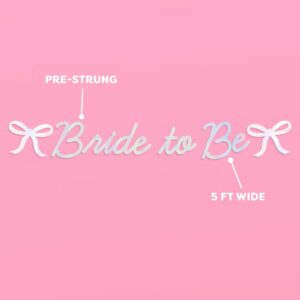 xo, Fetti Bride to Be Bow Banner Iridescent Foil + Pink Glitter , 5 Ft. | Bachelorette Party Decoration, Tying the Knot Bride Bach Decor, Bridesmaid Favor, Engagement Gift, Bridal Shower Supplies, Photobooth Backdrop