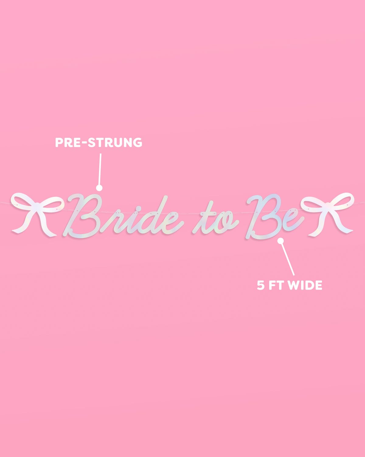 xo, Fetti Bride to Be Bow Banner Iridescent Foil + Pink Glitter , 5 Ft. | Bachelorette Party Decoration, Tying the Knot Bride Bach Decor, Bridesmaid Favor, Engagement Gift, Bridal Shower Supplies, Photobooth Backdrop