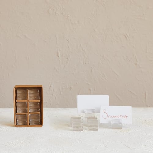 Creative Co-Op Glass Cube Place Card/Photo Holders with Paper Cards, Clear, Set of 6