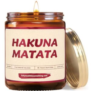 got you a little something hakuna matata lavender vanilla disney candle | disney gifts for women adults, disney mom birthday gift | lion king themed christmas presents for her ; hakuna matata candle