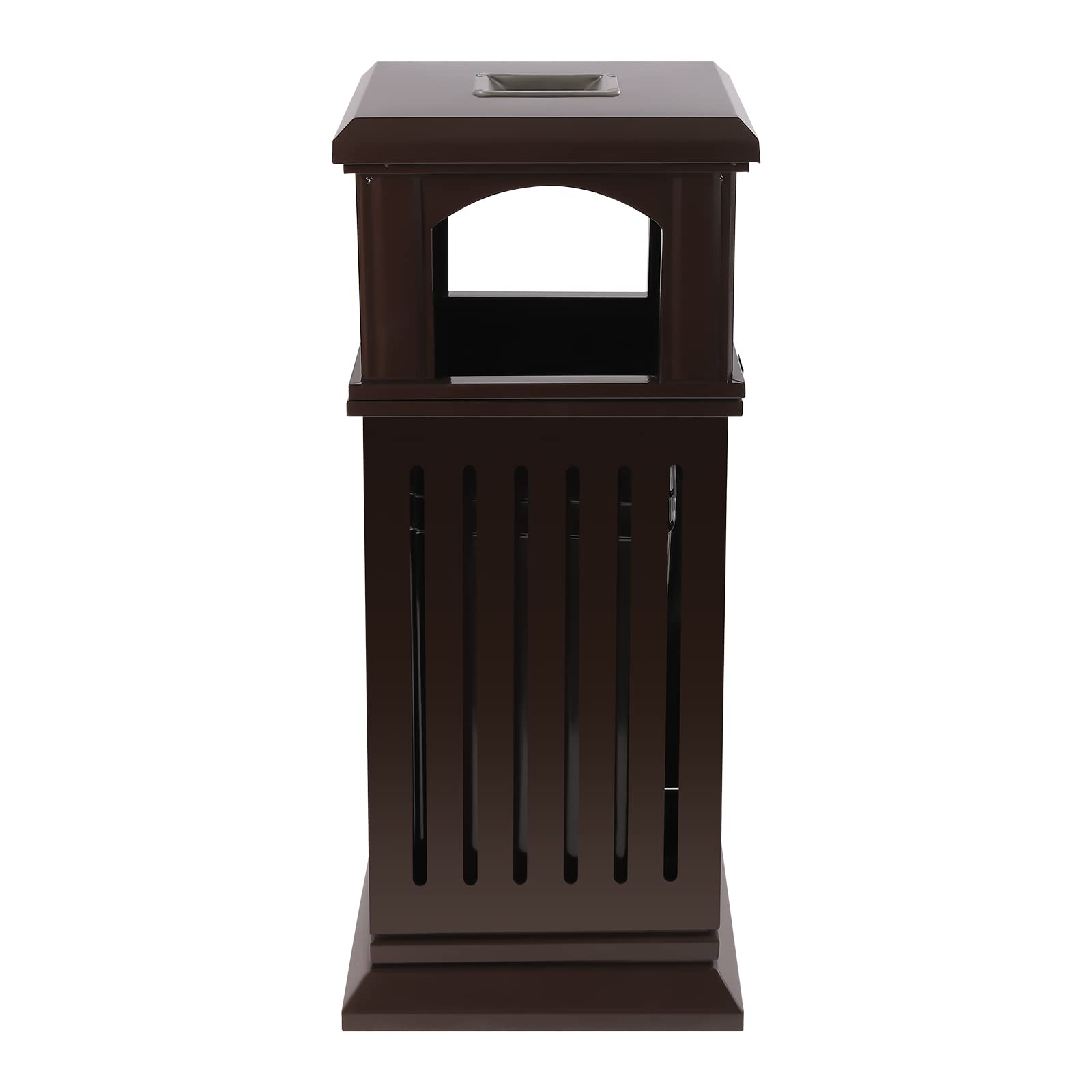 DCEHKR Open-Top Industrial Waste Trash Can, 8.8 Gallon Outdoor Metal Waste Receptacle with a Lock on Lid 35.5x15.8x15.8 in Galvanized Sheet Trash Can Suitable fIor Indoor or Outdoor Use (Brown)