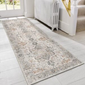 genimo runner rug 2x12, non slip vintage hallway runner rugs, low pile lightweight machine washable mat for hallway, entryway, bedroom, kitchen and corridor,light taupe brown