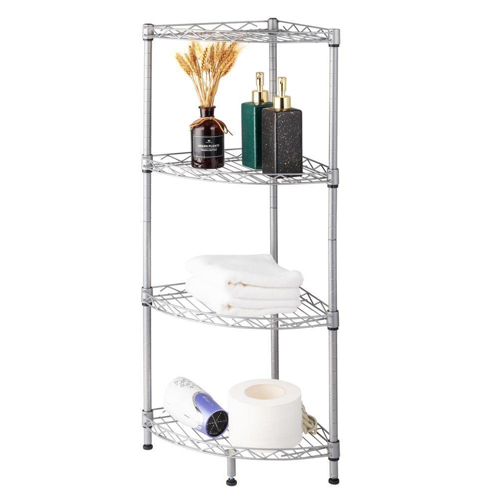 VCJTA 4 Tier Corner Shelf Rack Kitchen Bathroom Storage Wire Organizer Space Saving