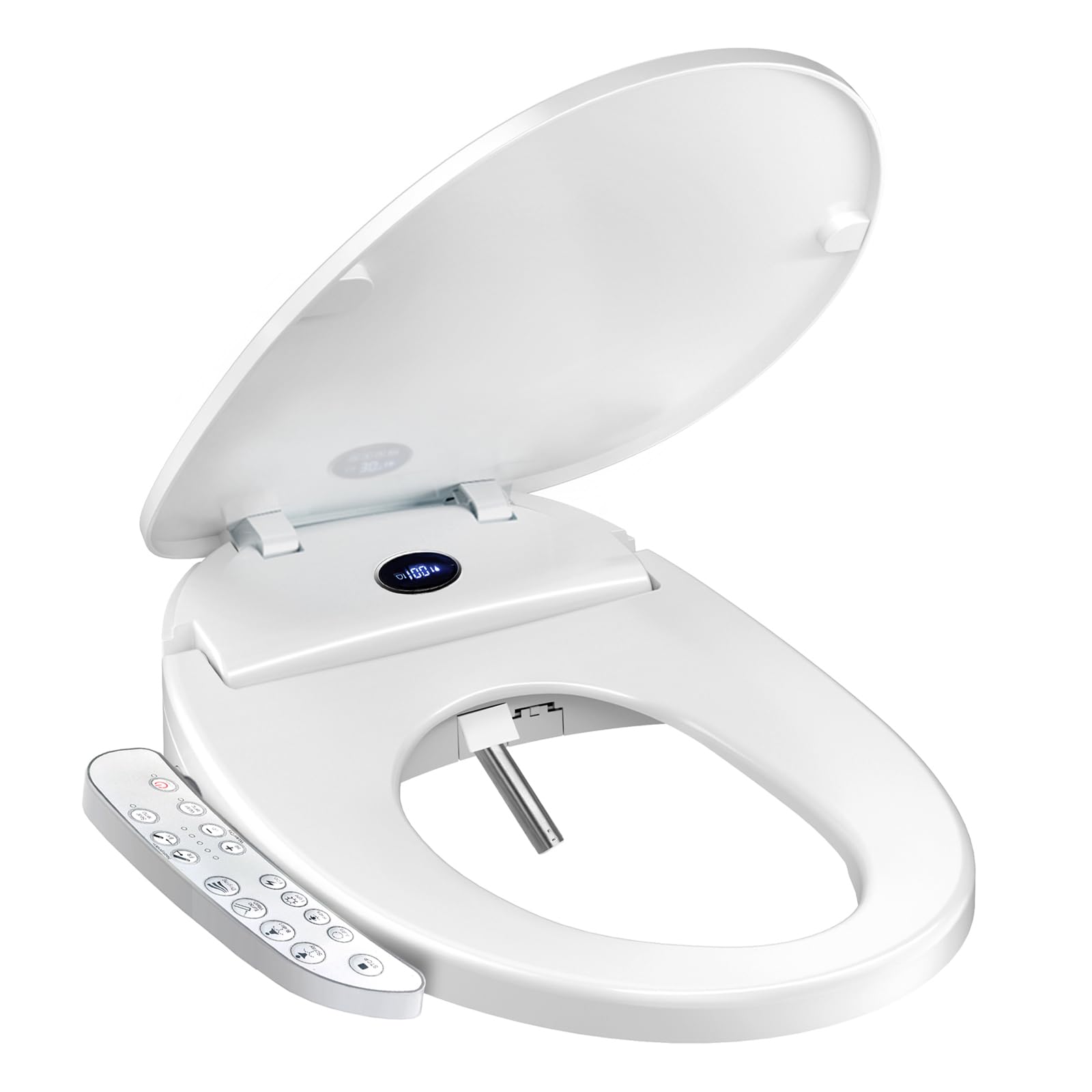 XCQQ Bidet Toilet Seat Round, Bidet Warm Water Rear & Front Oscillating Wash, Heated Toilet Seat, Warm Air Dryer, Soft Close Toilet Lid, Night Light, Smart Toilet Seat with Bidet Requires Outlet