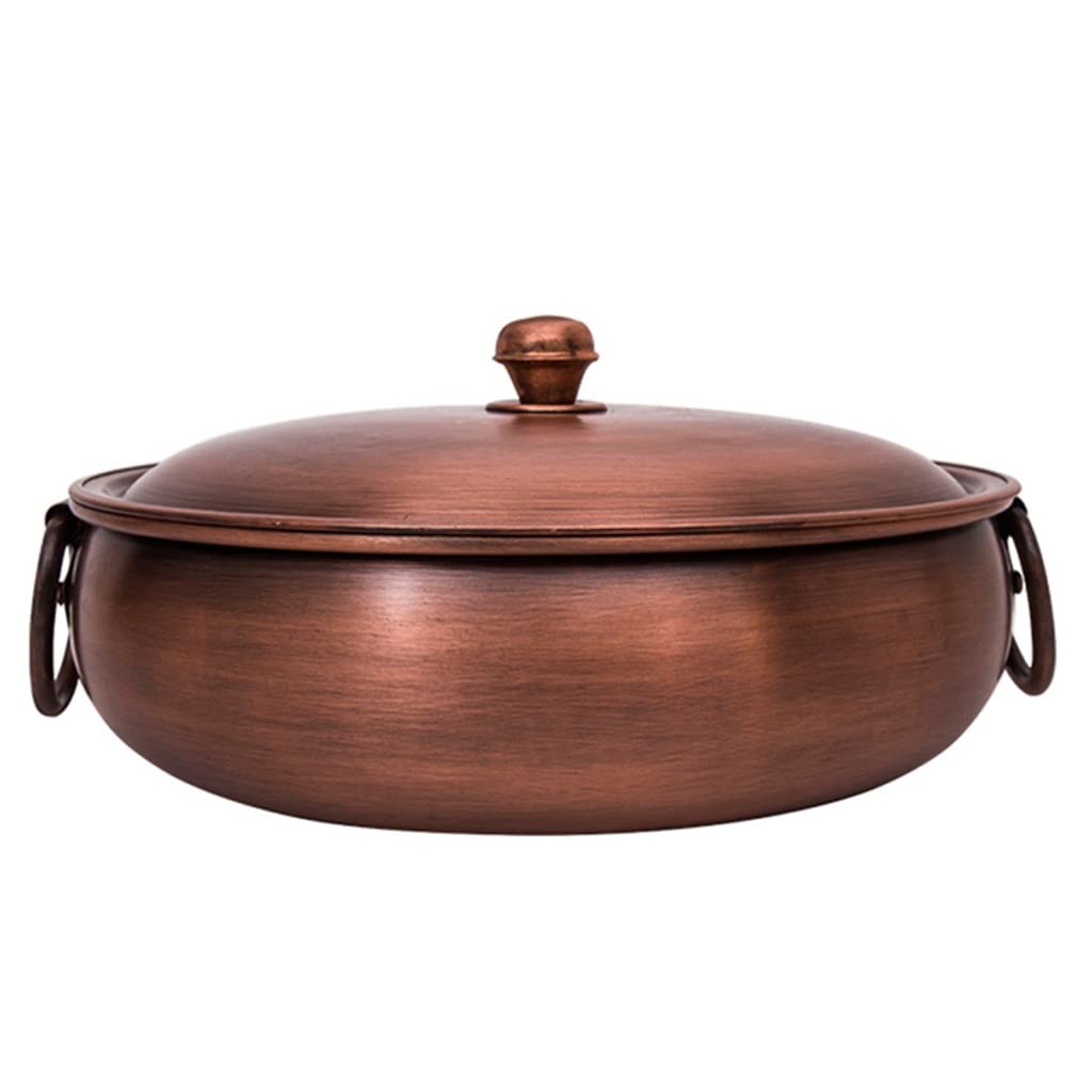 Extra-thick Copper Hot Pot Pure Handmade Household Induction Cooker Pure Copper Pot Retro-shabu Lamb Soup Copper Pot (Color : Brass, Size : 32cm)