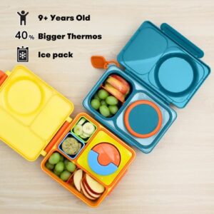 OmieBox UP bento box for kids | Insulated lunch box | Leak proof thermos food jar | Cooler ice pack | 2 Compartments (Teal Green)