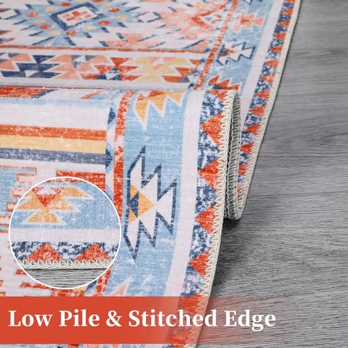 WESTLOOM 9x12 Large Living Room Rug Washable Rug Boho Distressed Area Rug Bohemian Tribal Area Rug Indoor Non-Slip Floor Carpet for Bedroom Home Office, Orange