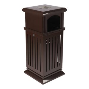 DCEHKR Open-Top Industrial Waste Trash Can, 8.8 Gallon Outdoor Metal Waste Receptacle with a Lock on Lid 35.5x15.8x15.8 in Galvanized Sheet Trash Can Suitable fIor Indoor or Outdoor Use (Brown)