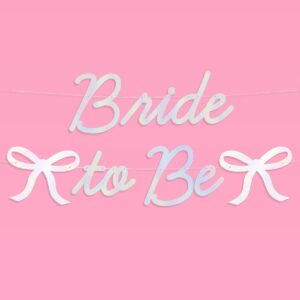 xo, Fetti Bride to Be Bow Banner Iridescent Foil + Pink Glitter , 5 Ft. | Bachelorette Party Decoration, Tying the Knot Bride Bach Decor, Bridesmaid Favor, Engagement Gift, Bridal Shower Supplies, Photobooth Backdrop