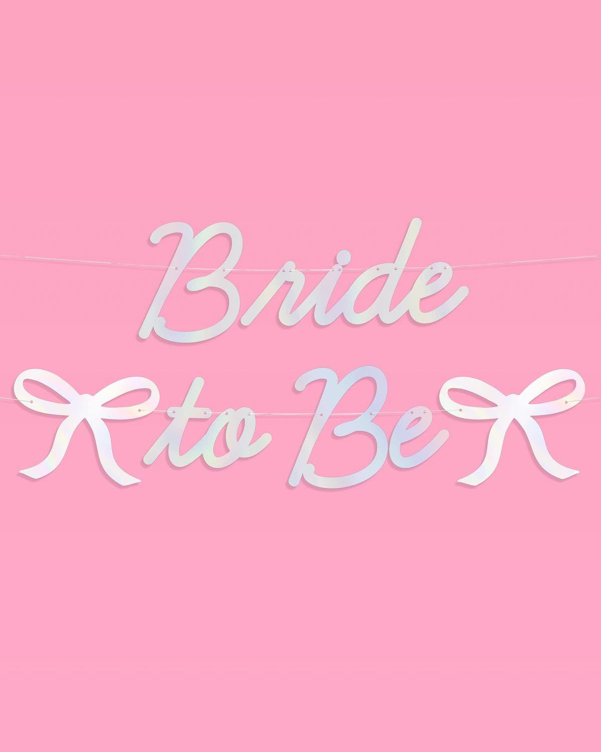 xo, Fetti Bride to Be Bow Banner Iridescent Foil + Pink Glitter , 5 Ft. | Bachelorette Party Decoration, Tying the Knot Bride Bach Decor, Bridesmaid Favor, Engagement Gift, Bridal Shower Supplies, Photobooth Backdrop