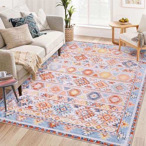 WESTLOOM 9x12 Large Living Room Rug Washable Rug Boho Distressed Area Rug Bohemian Tribal Area Rug Indoor Non-Slip Floor Carpet for Bedroom Home Office, Orange