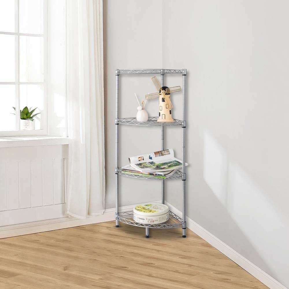 VCJTA 4 Tier Corner Shelf Rack Kitchen Bathroom Storage Wire Organizer Space Saving