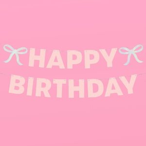 xo, Fetti Happy Birthday Bow Banner Iridescent Foil + Pink Glitter, 5 Ft. | Birthday Party Decoration, Coquette HBD Decor, 21st Bday Supplies, Photobooth Backdrop