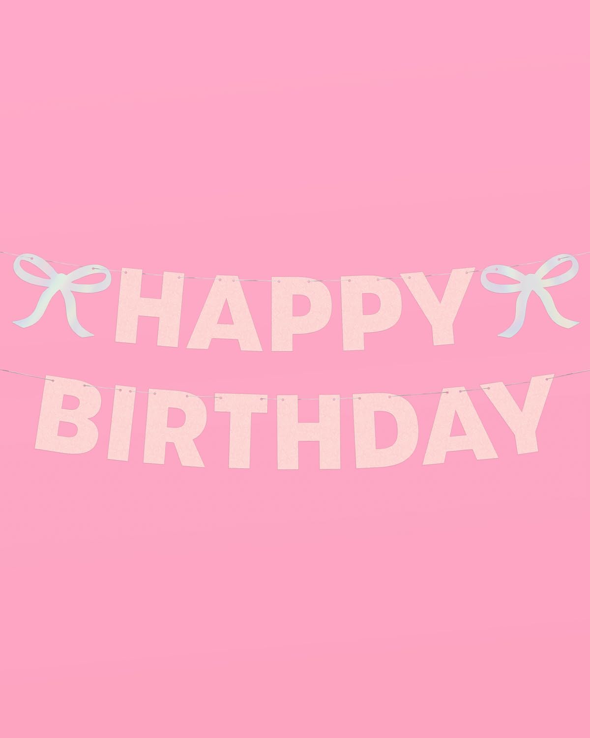 xo, Fetti Happy Birthday Bow Banner Iridescent Foil + Pink Glitter, 5 Ft. | Birthday Party Decoration, Coquette HBD Decor, 21st Bday Supplies, Photobooth Backdrop