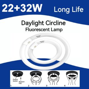 Celiwace FC8T9 22W and FC12T9 32W Set, 8 inch T9 22 Watts Circular Light Bulbs, 12 inch 32 Watts Circline Fluorescent Bulb CRI 80, Daylight 6500K, 3350 Lumen G10q