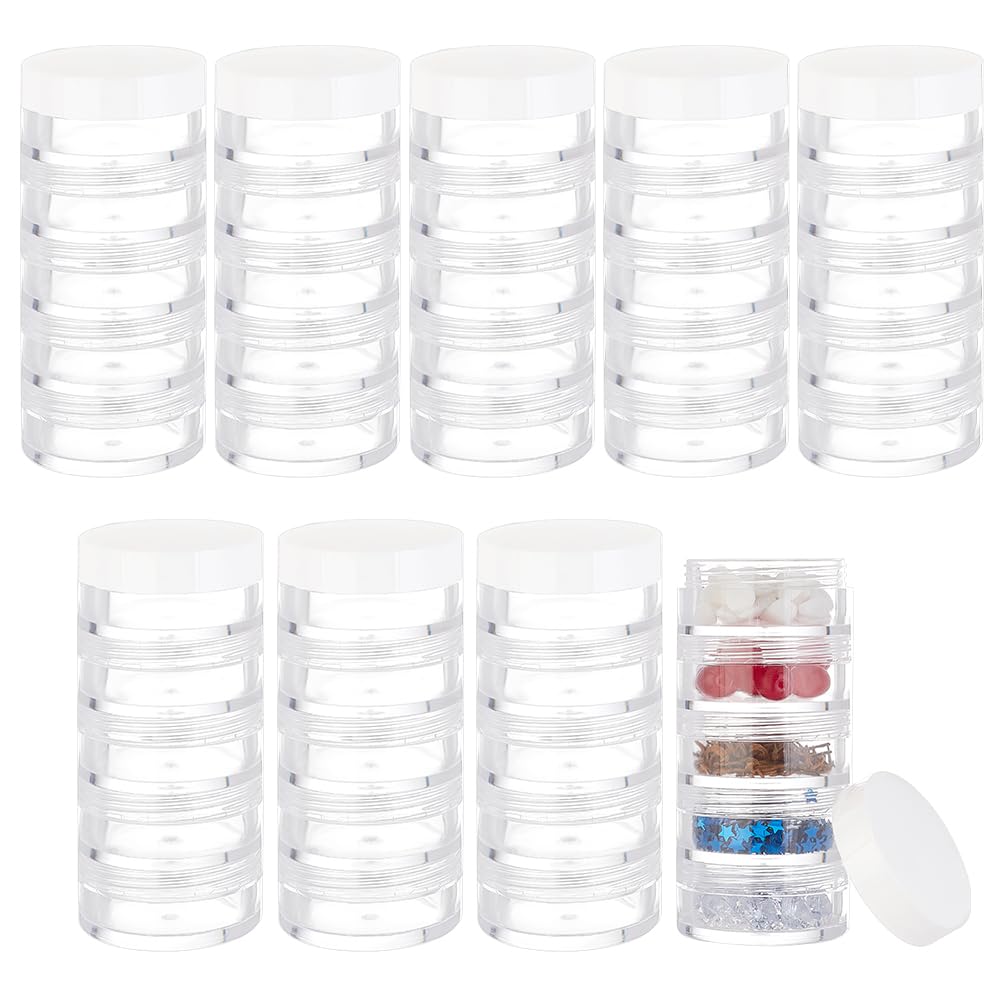 BENECREAT 10 Set 5 Stackable Cosmetic Containers, Bead Storage Containers, Bead Screw Stacking Jarssmall Cosmetic Sample Bottle for Glitter Painting Lotion, 1.4x3.2 Inches