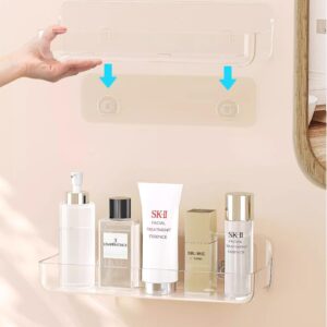 COLINCH Acrylic Adhesive Wall Mounted Shower Caddy, Large Capacity Bathroom Shelf with Drain Holes, No Need Drilling for Bathroom, Shower room, Kitchen, Laundry.