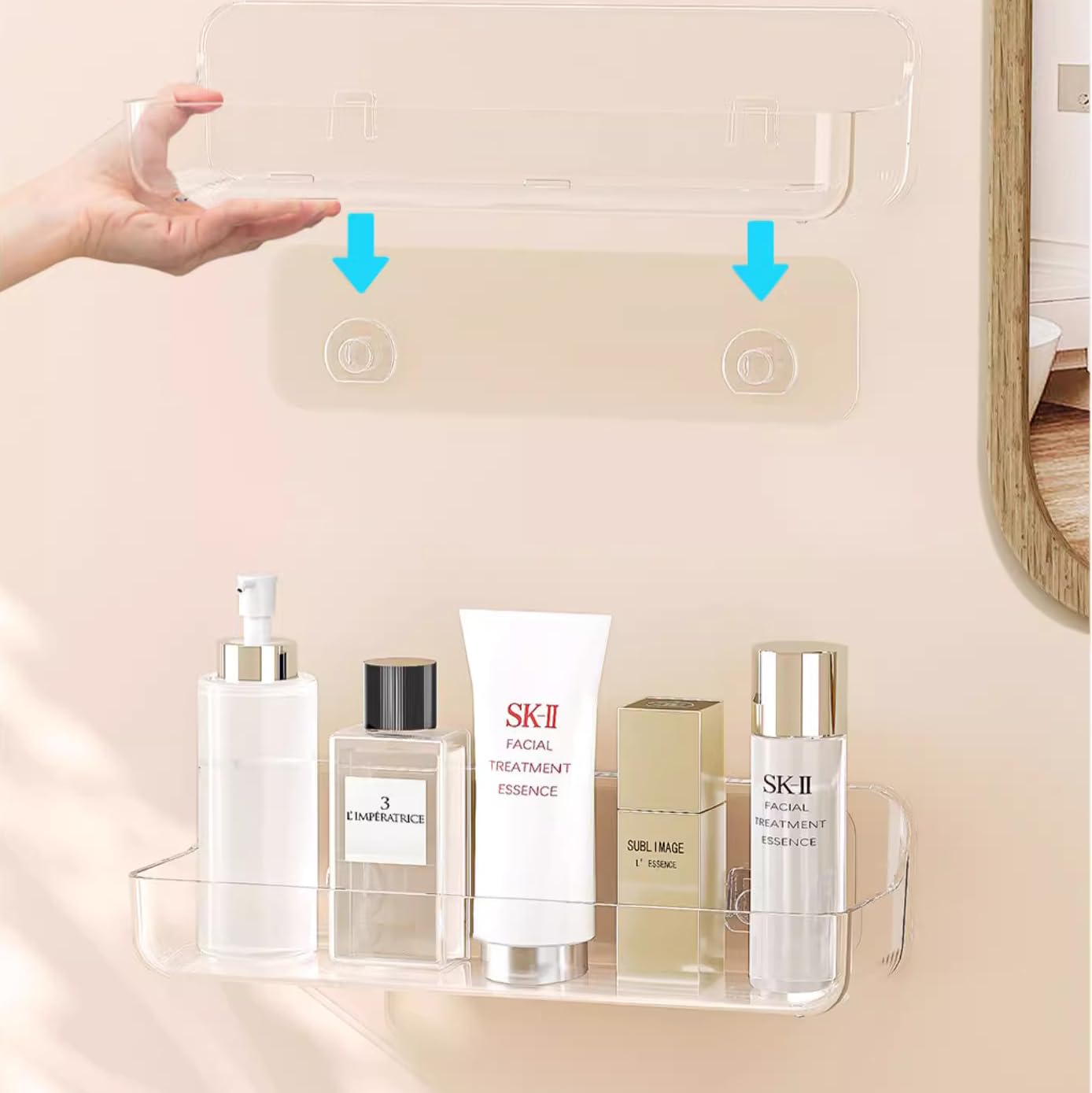 COLINCH Acrylic Adhesive Wall Mounted Shower Caddy, Large Capacity Bathroom Shelf with Drain Holes, No Need Drilling for Bathroom, Shower room, Kitchen, Laundry.