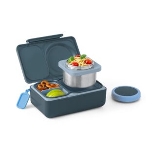 omiebox up bento box for kids | insulated lunch box | leak proof thermos food jar | cooler ice pack | 2 compartments (graphite)