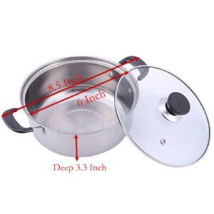 Stainless Steel Saucepan, 0.9 Quart Double Handle Milk and Soup Pot with Lid for Warming, Cooking and Boiling Milk, Spaghetti, Soup in Kitchen and Outdoor (16cm)