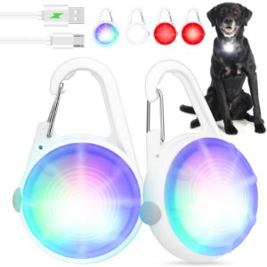 poeey dog lights 2pack led rechargeable dog collar lights clip on with rgb color pet safety lights light up lighted dog harness light for night walking camping